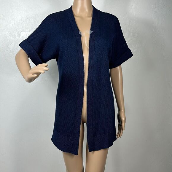 Lilly Pulitzer Navy Blue Cotton Knit Short Sleeve Cardigan Size Small - Picture 1 of 7